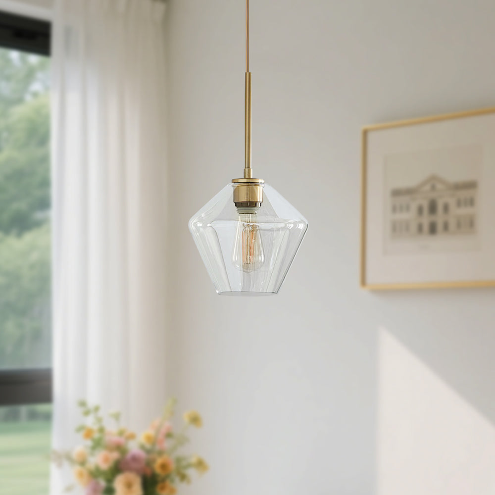 (Q) Modern Industrial Style Geometric Lampshade Glass Pendant Light, Suitable For Living Room, Dining Room, Bedroom