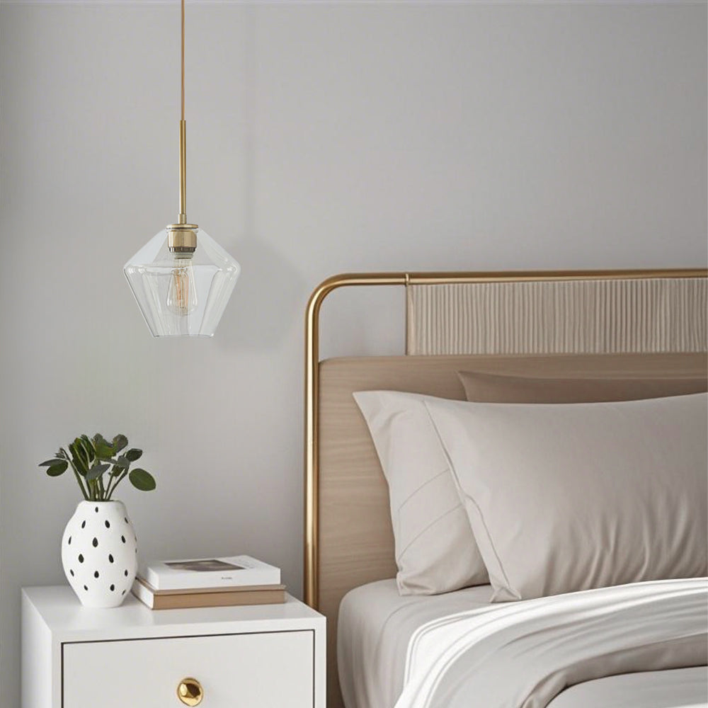 (Q) Modern Industrial Style Geometric Lampshade Glass Pendant Light, Suitable For Living Room, Dining Room, Bedroom