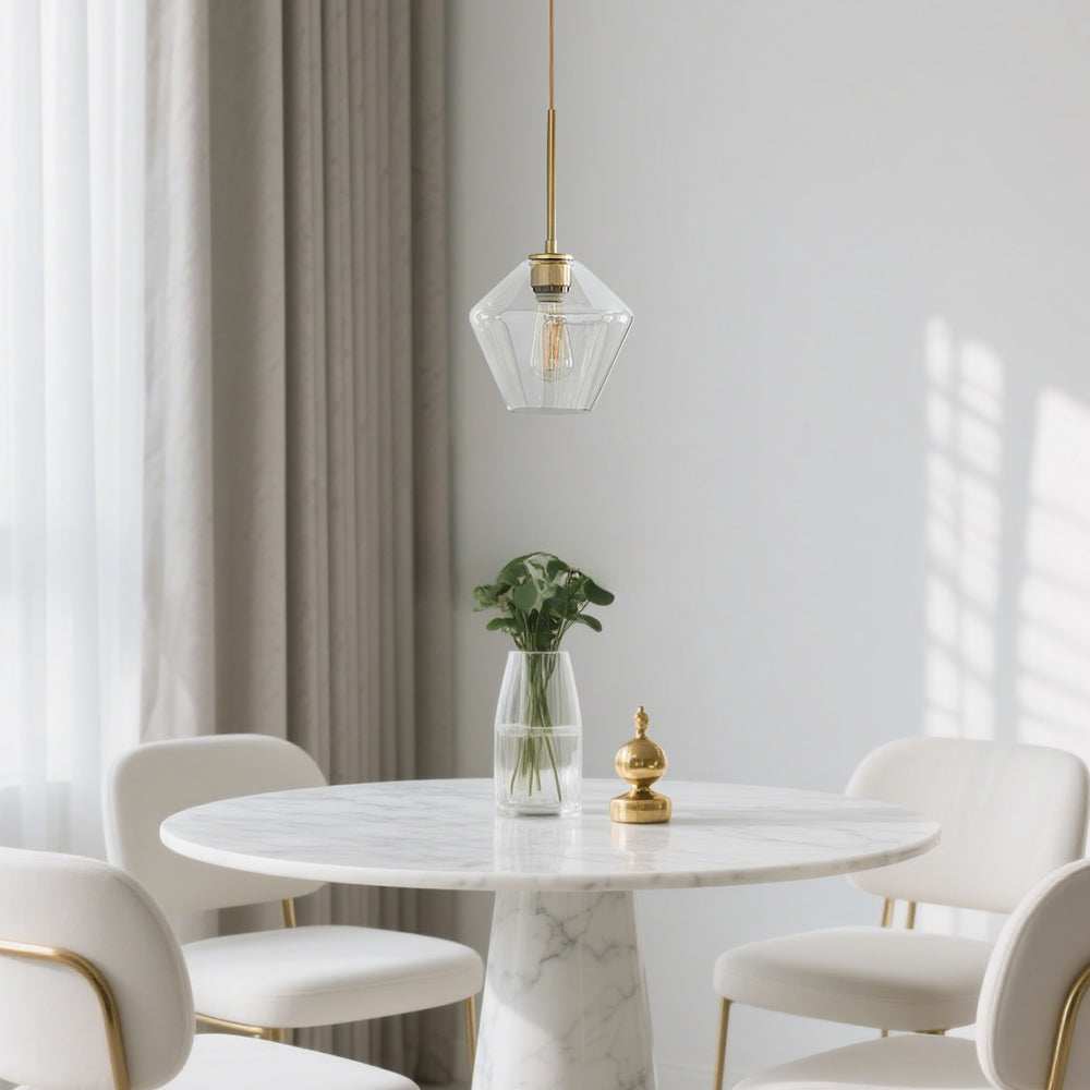 (Q) Modern Industrial Style Geometric Lampshade Glass Pendant Light, Suitable For Living Room, Dining Room, Bedroom