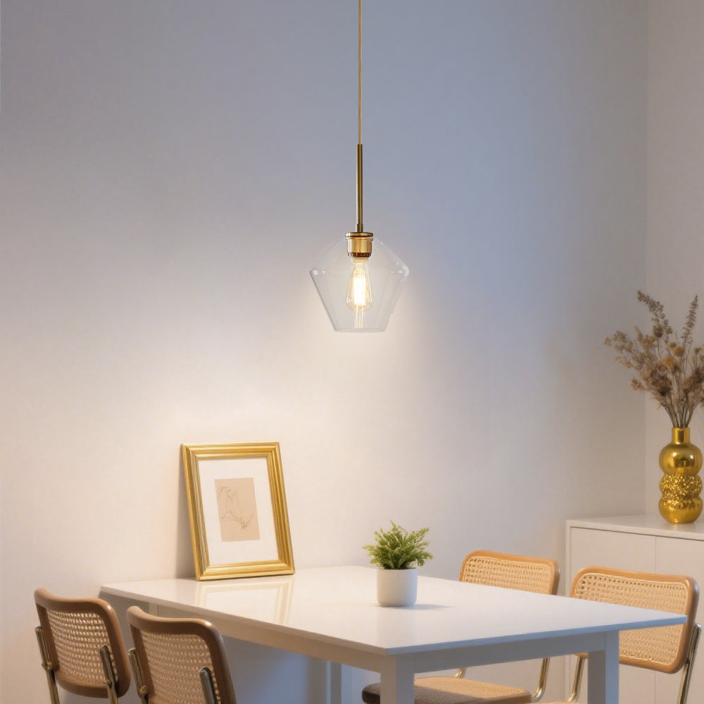 (Q) Modern Industrial Style Geometric Lampshade Glass Pendant Light, Suitable For Living Room, Dining Room, Bedroom