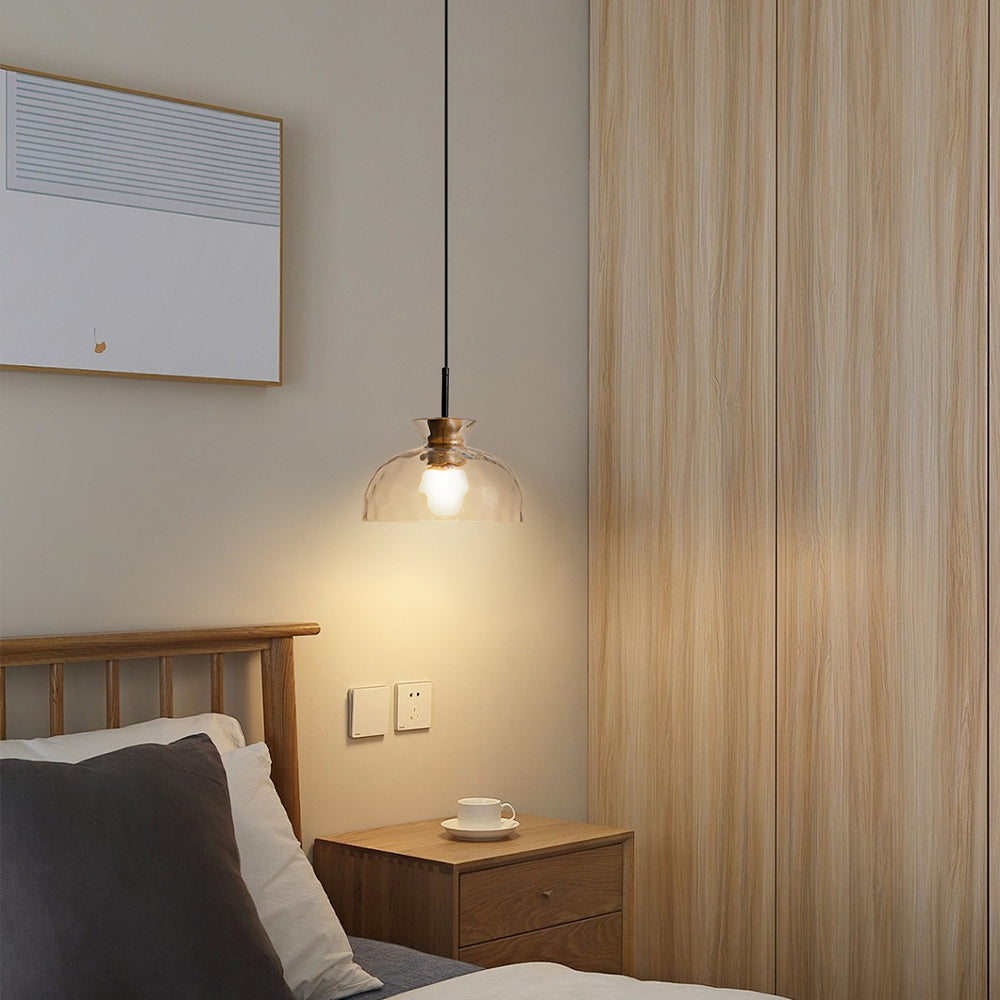 (Q) 10.6-Inch Glass Pendant Light, Retro Industrial Style Hemispherical Glass Pendant Light, Suitable For Living Room, Dining Room, Bedroom.