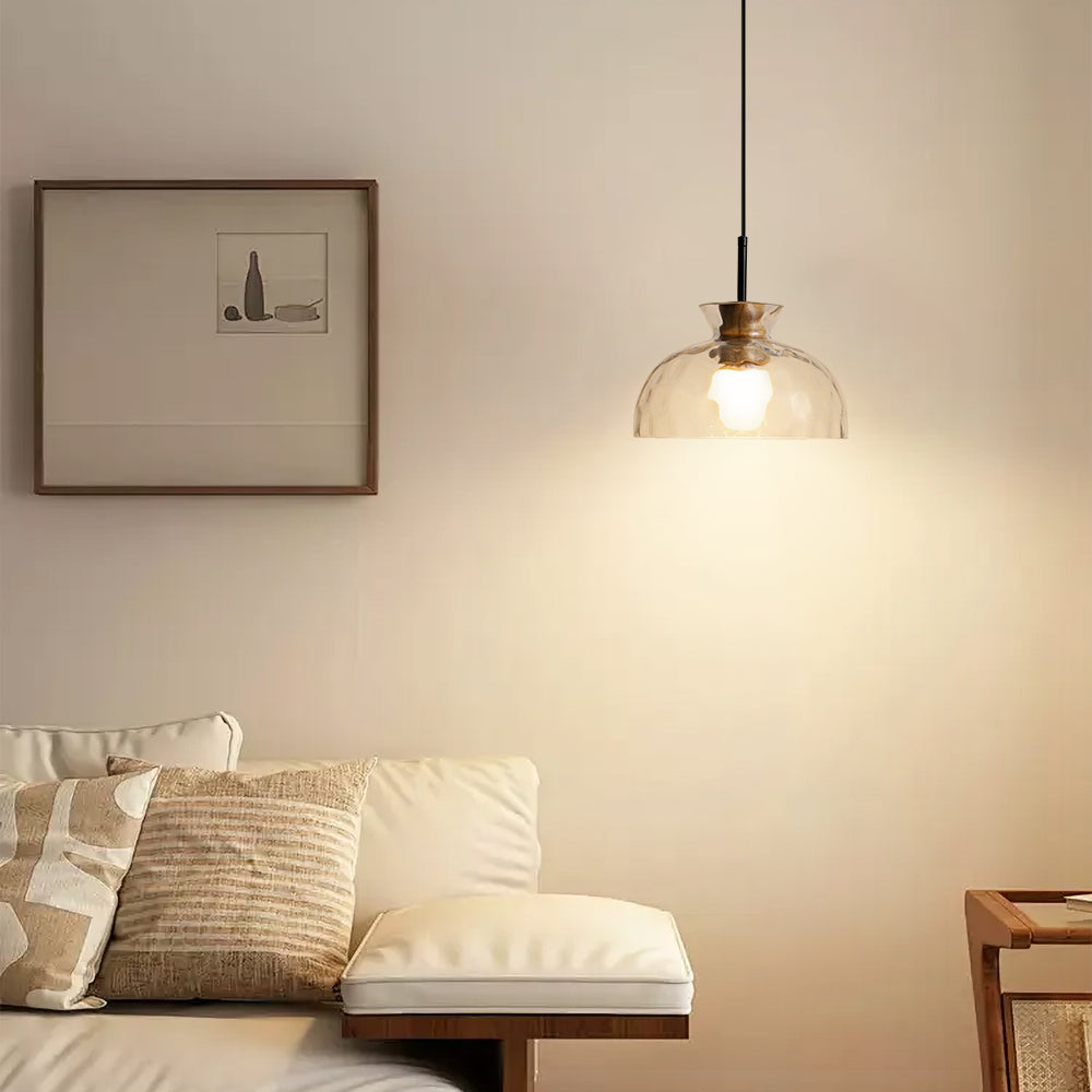 (Q) 10.6-Inch Glass Pendant Light, Retro Industrial Style Hemispherical Glass Pendant Light, Suitable For Living Room, Dining Room, Bedroom.