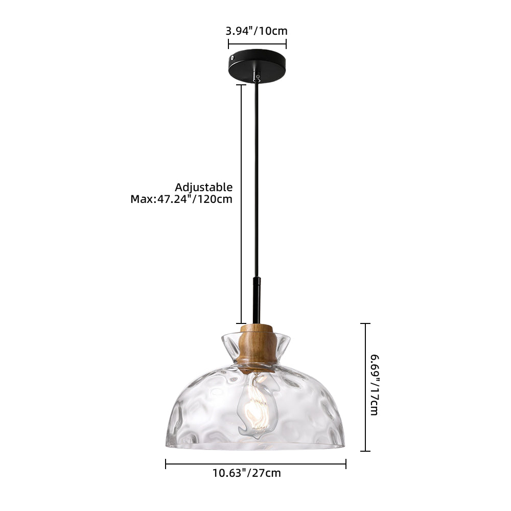 (Q) 10.6-Inch Glass Pendant Light, Retro Industrial Style Hemispherical Glass Pendant Light, Suitable For Living Room, Dining Room, Bedroom.