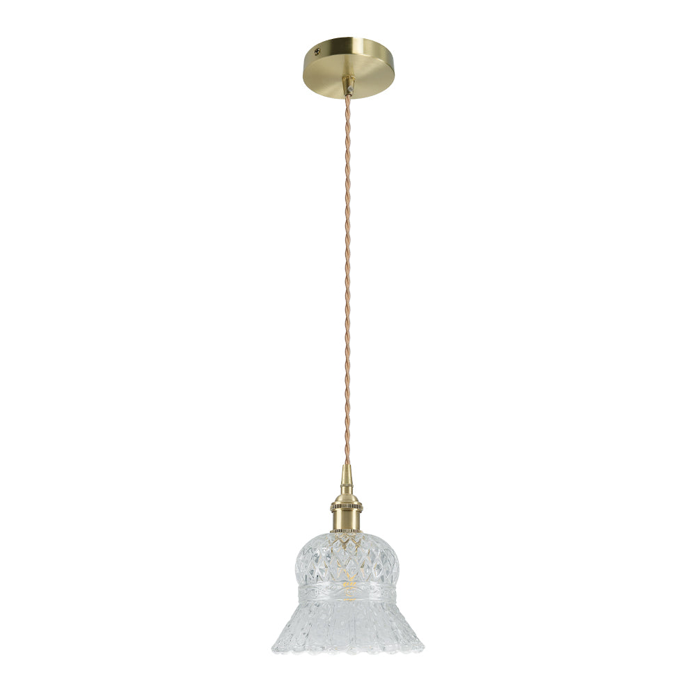 (Q) 6.3-Inch Glass Pendant Light, Retro Elegant Style Bell Shaped Lampshade Glass Pendant Light, Suitable for Living Room, Dining Room, Bedroom