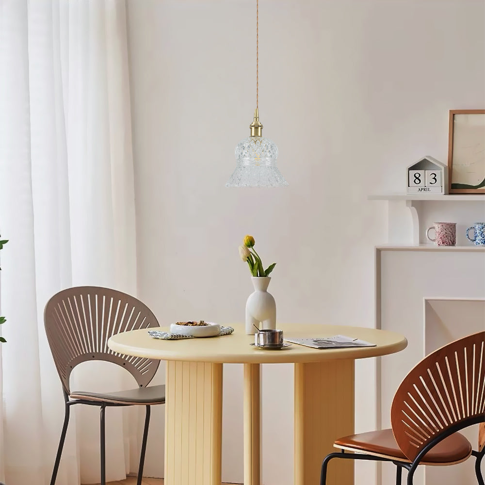 (Q) 6.3-Inch Glass Pendant Light, Retro Elegant Style Bell Shaped Lampshade Glass Pendant Light, Suitable for Living Room, Dining Room, Bedroom