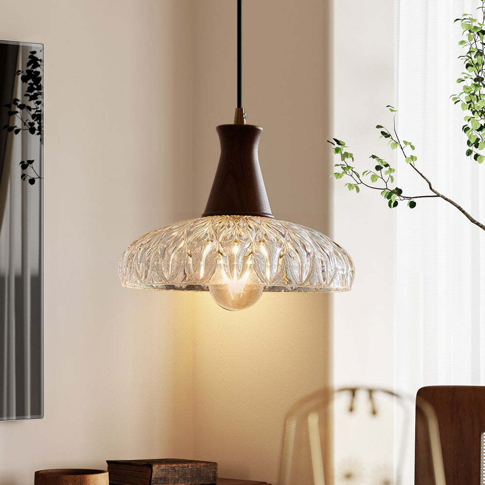(Q) 9.84 Inch Glass Pendant Light, Retro Style Bell Shaped Lampshade Glass Pendant Light, Suitable for Living Room, Dining Room, Bedroom