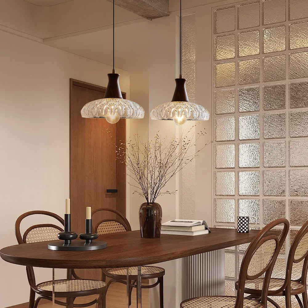 (Q) 9.84 Inch Glass Pendant Light, Retro Style Bell Shaped Lampshade Glass Pendant Light, Suitable for Living Room, Dining Room, Bedroom