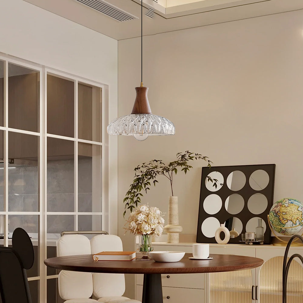(Q) 9.84 Inch Glass Pendant Light, Retro Style Bell Shaped Lampshade Glass Pendant Light, Suitable for Living Room, Dining Room, Bedroom