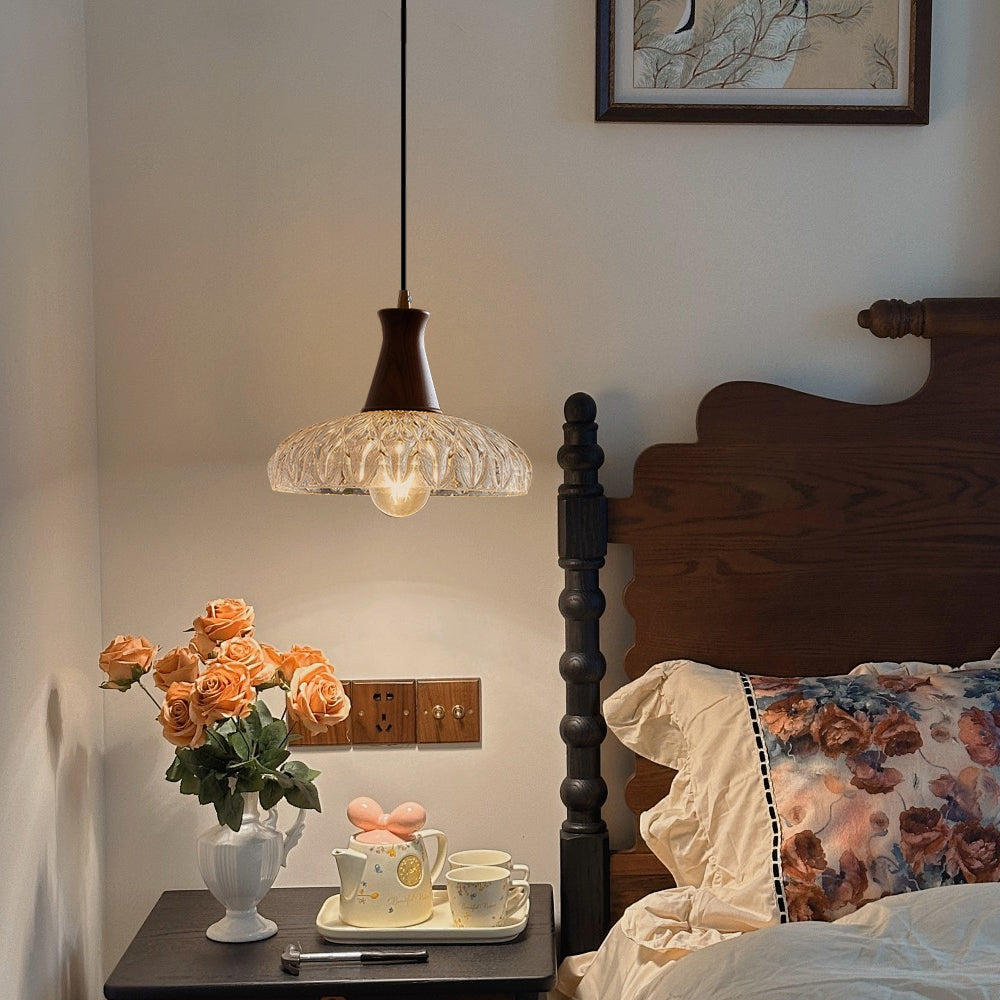 (Q) 9.84 Inch Glass Pendant Light, Retro Style Bell Shaped Lampshade Glass Pendant Light, Suitable for Living Room, Dining Room, Bedroom