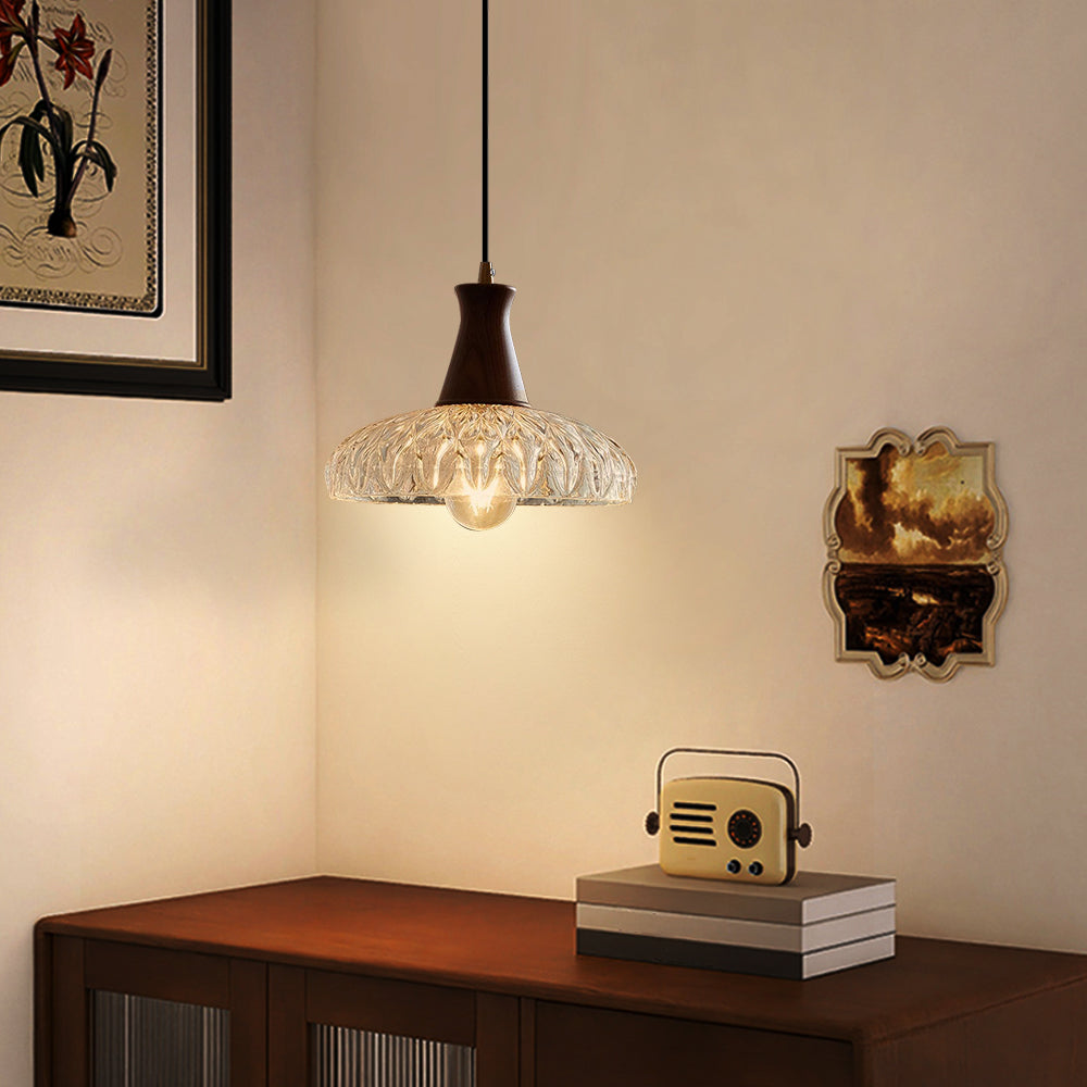 (Q) 9.84 Inch Glass Pendant Light, Retro Style Bell Shaped Lampshade Glass Pendant Light, Suitable for Living Room, Dining Room, Bedroom