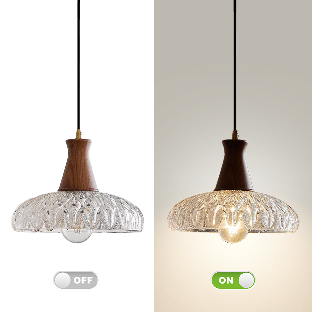 (Q) 9.84 Inch Glass Pendant Light, Retro Style Bell Shaped Lampshade Glass Pendant Light, Suitable for Living Room, Dining Room, Bedroom