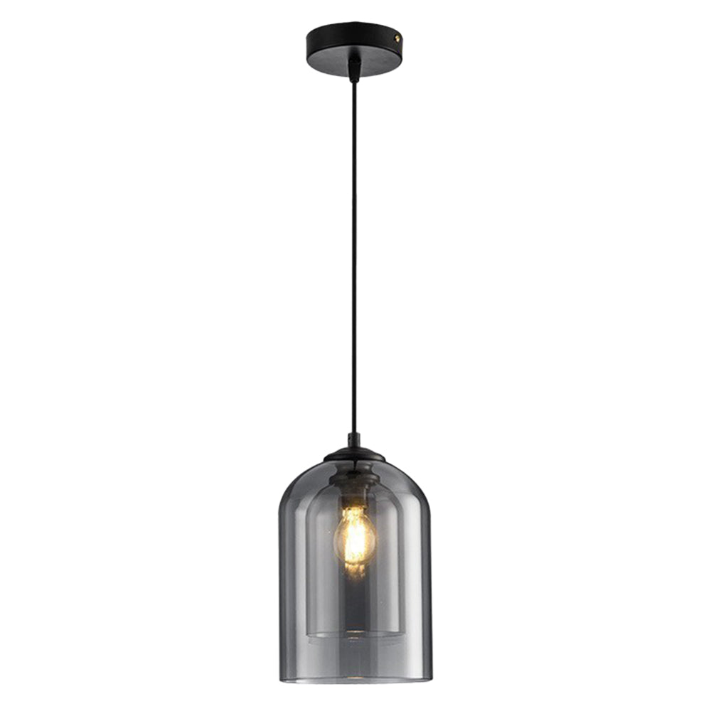 (Q) Black Modern Minimalist Style Cylindrical Lampshade Glass Pendant Light, Suitable For Various Scenarios Such As Kitchens, Islands