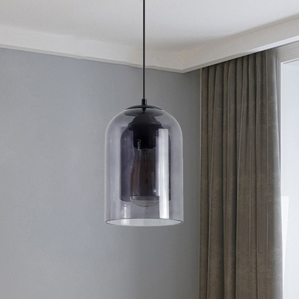 (Q) Black Modern Minimalist Style Cylindrical Lampshade Glass Pendant Light, Suitable For Various Scenarios Such As Kitchens, Islands