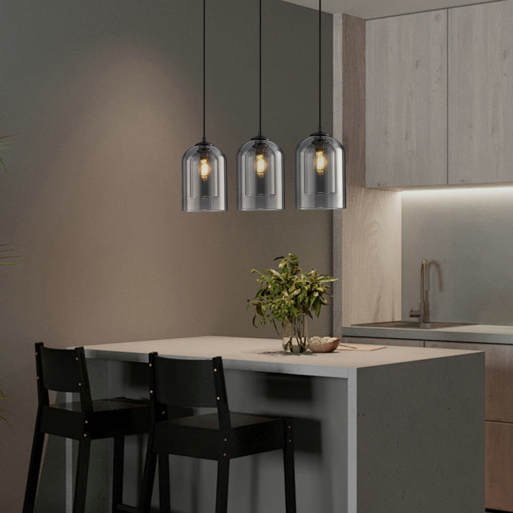 (Q) Black Modern Minimalist Style Cylindrical Lampshade Glass Pendant Light, Suitable For Various Scenarios Such As Kitchens, Islands