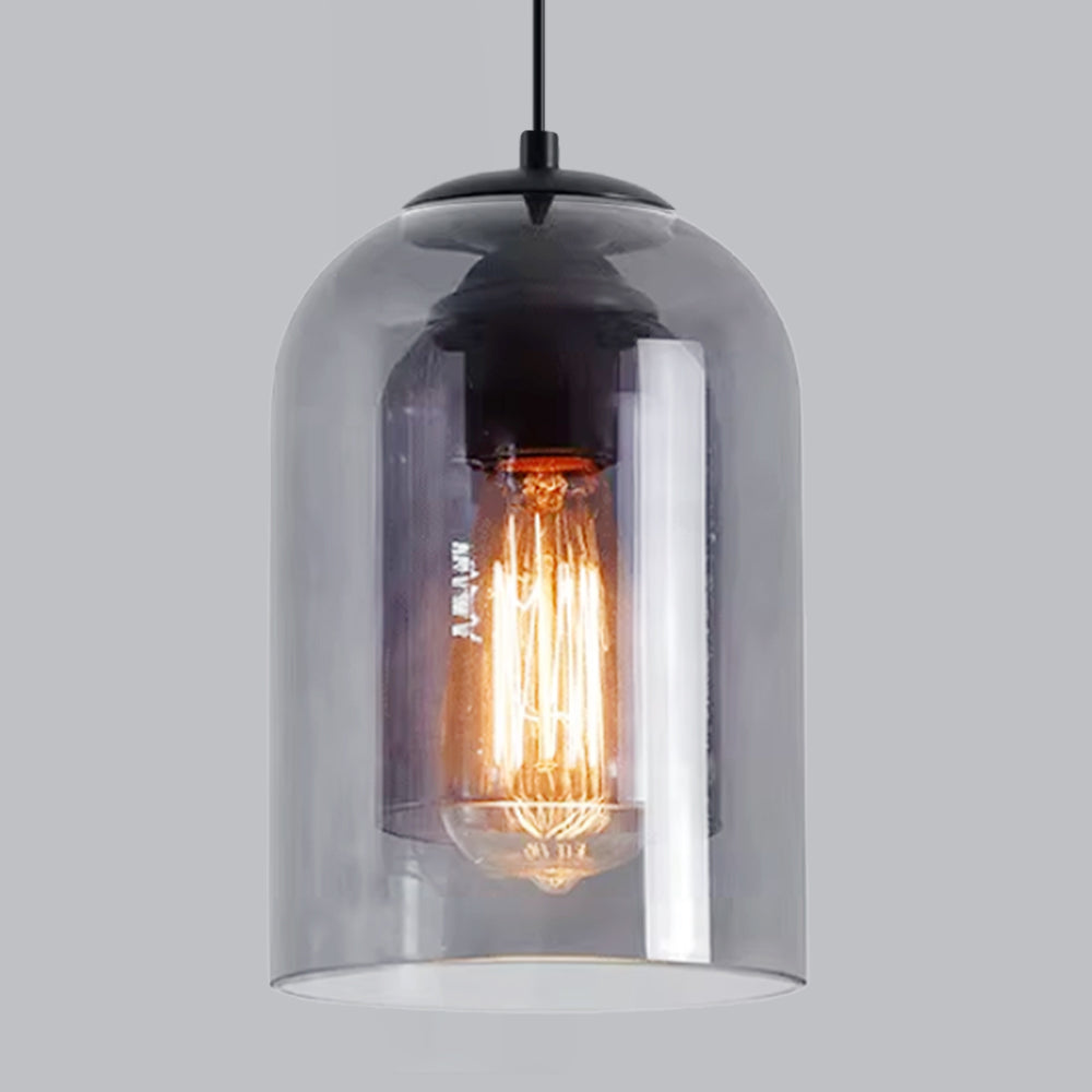 (Q) Black Modern Minimalist Style Cylindrical Lampshade Glass Pendant Light, Suitable For Various Scenarios Such As Kitchens, Islands