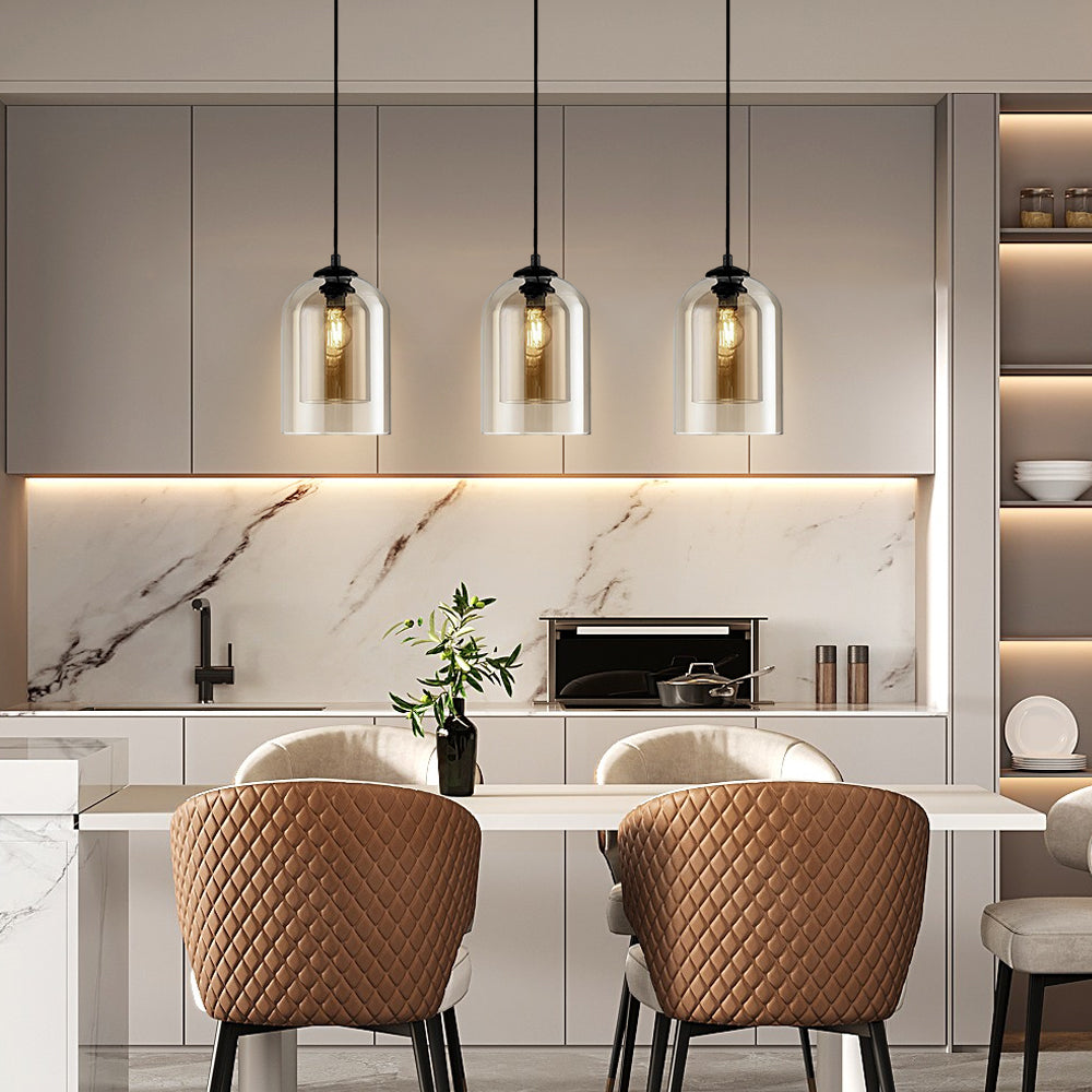 (Q) Black Modern Minimalist Style Cylindrical Lampshade Glass Pendant Light, Suitable For Various Scenarios Such As Kitchens, Islands