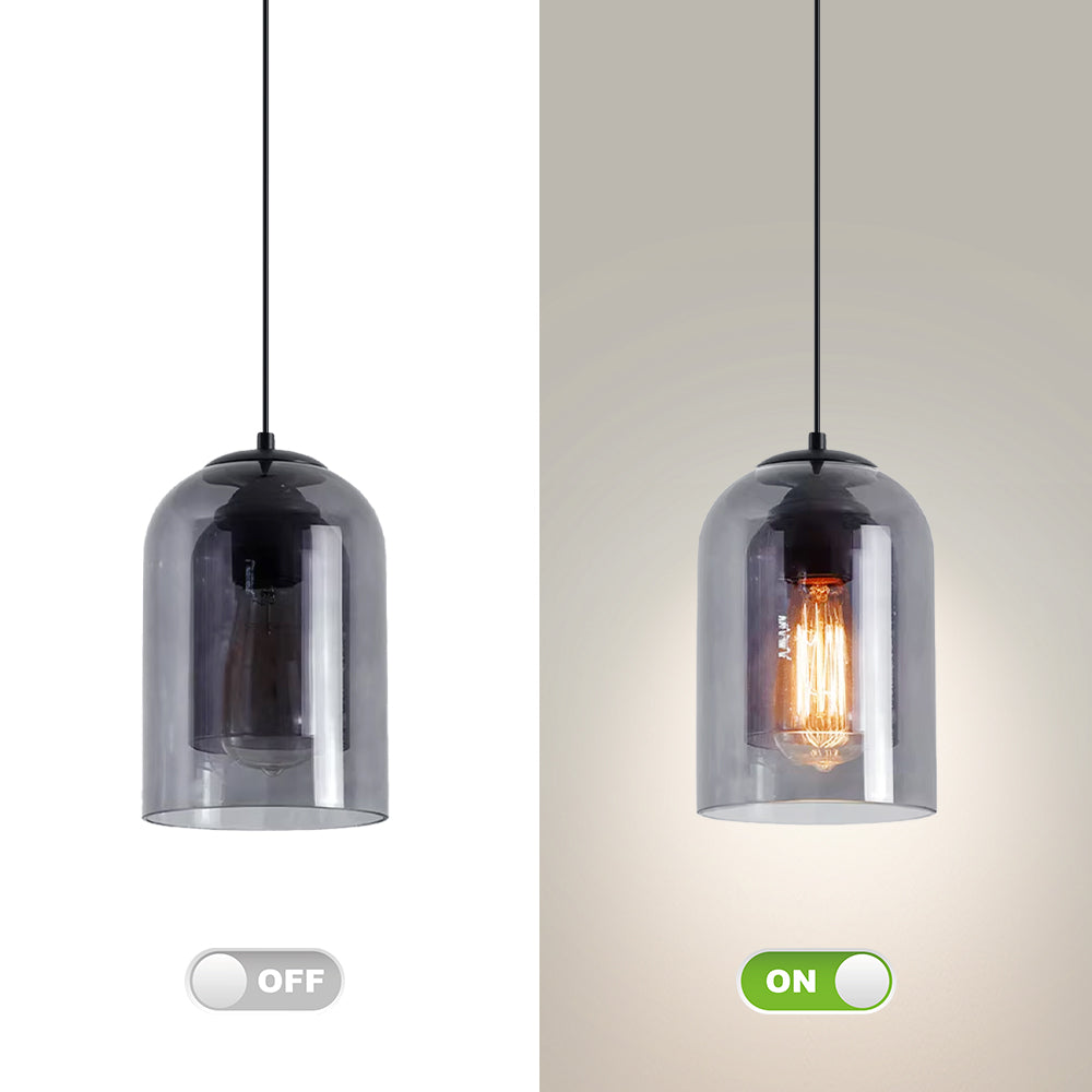 (Q) Black Modern Minimalist Style Cylindrical Lampshade Glass Pendant Light, Suitable For Various Scenarios Such As Kitchens, Islands