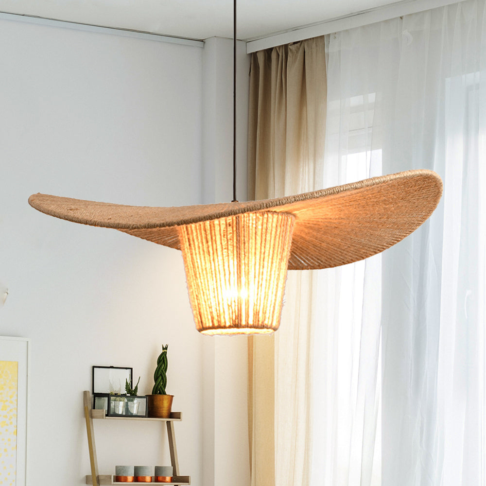 (Q) 23.62 Inch Large Hemp Rope Pendant Light, Bohemian Style Bowl Shaped Lampshade Hemp Rope Pendant Light, Suitable For Living Room And Dining Room