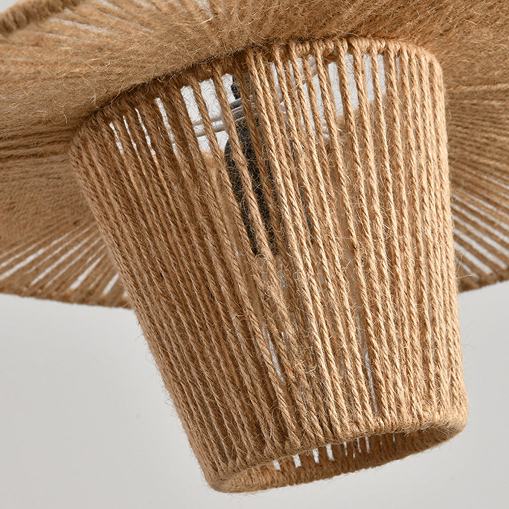 (Q) 23.62 Inch Large Hemp Rope Pendant Light, Bohemian Style Bowl Shaped Lampshade Hemp Rope Pendant Light, Suitable For Living Room And Dining Room