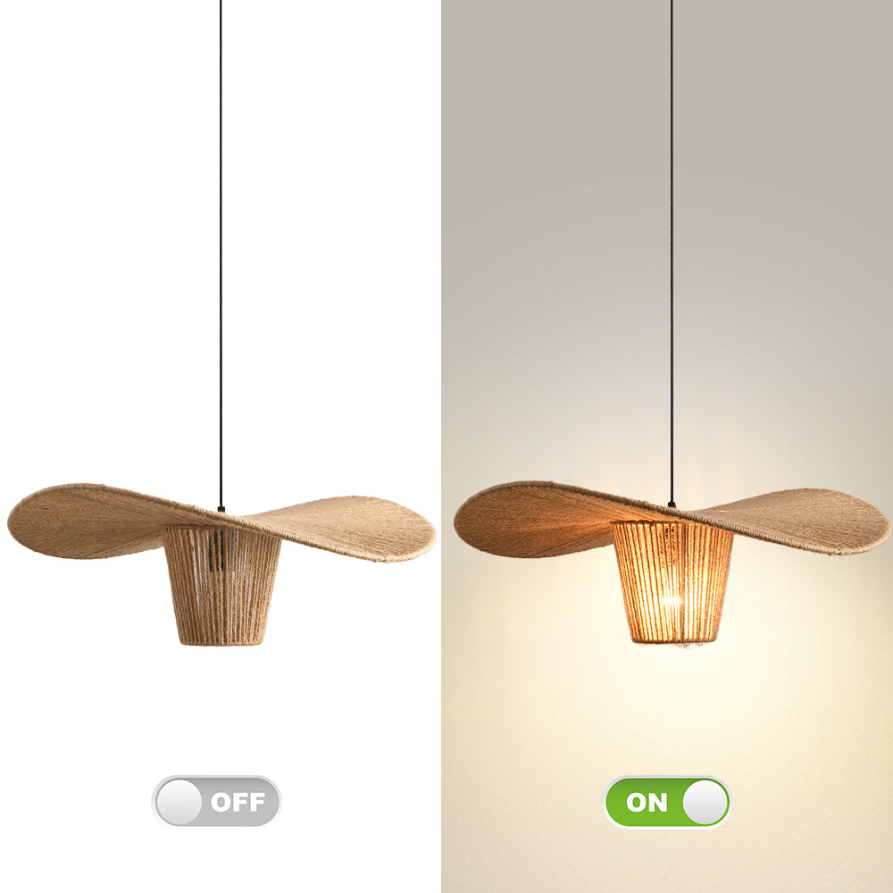 (Q) 23.62 Inch Large Hemp Rope Pendant Light, Bohemian Style Bowl Shaped Lampshade Hemp Rope Pendant Light, Suitable For Living Room And Dining Room