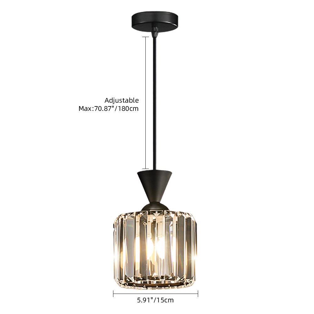 (Q) 5.9-Inch Glass Pendant Light, Modern Luxury Style Cylindrical Lampshade Glass Pendant Light, Suitable for Living Room, Dining Room, Bedroom