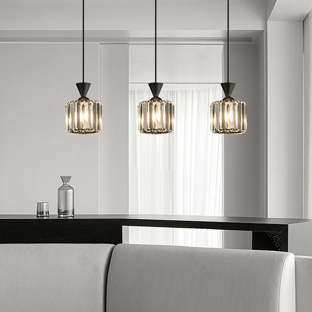 (Q) 5.9-Inch Glass Pendant Light, Modern Luxury Style Cylindrical Lampshade Glass Pendant Light, Suitable for Living Room, Dining Room, Bedroom