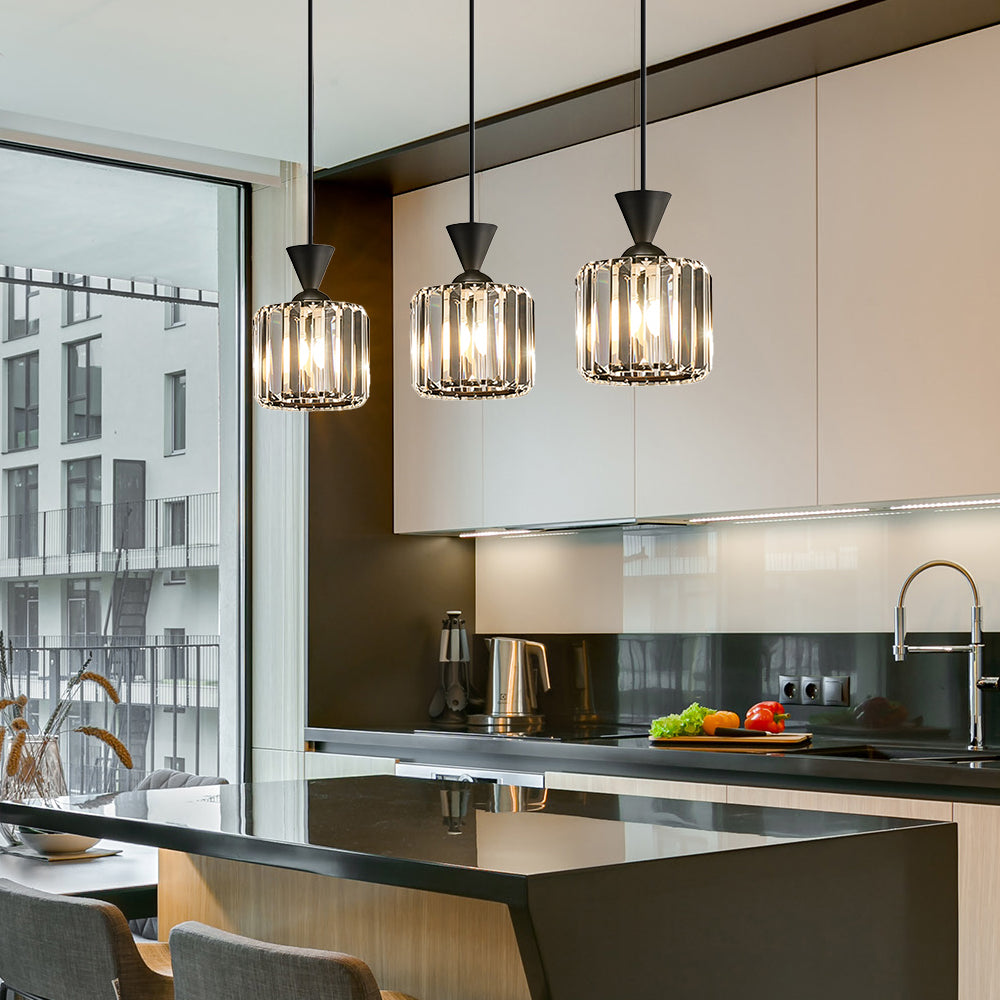 (Q) 5.9-Inch Glass Pendant Light, Modern Luxury Style Cylindrical Lampshade Glass Pendant Light, Suitable for Living Room, Dining Room, Bedroom