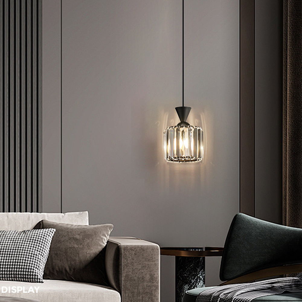 (Q) 5.9-Inch Glass Pendant Light, Modern Luxury Style Cylindrical Lampshade Glass Pendant Light, Suitable for Living Room, Dining Room, Bedroom