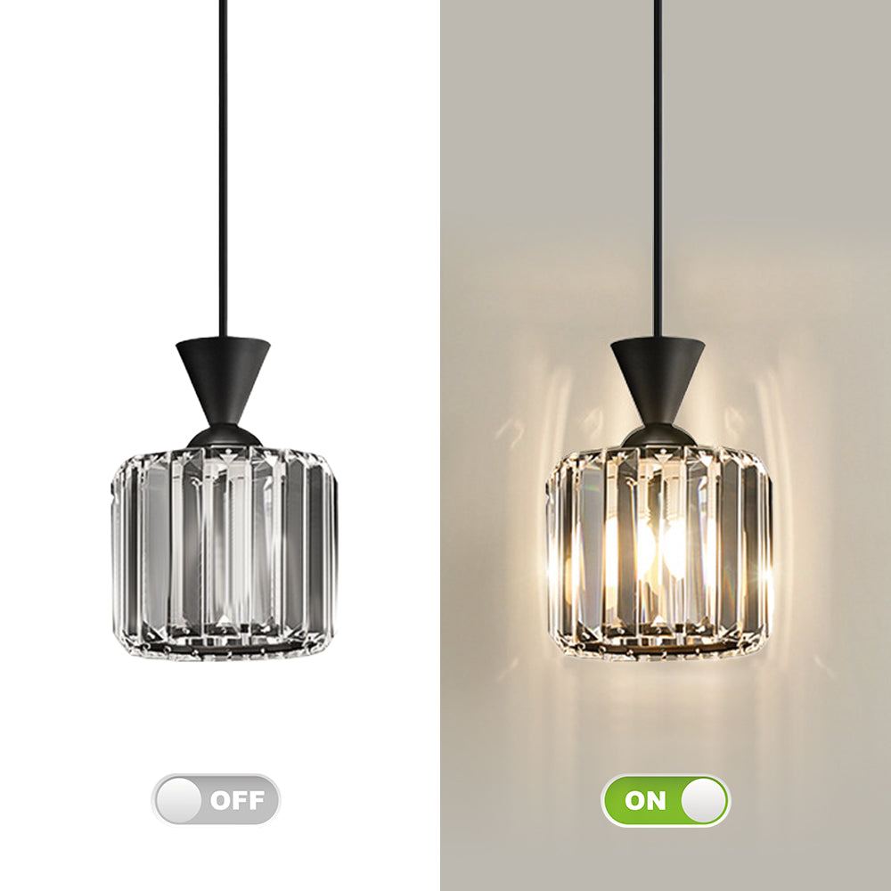 (Q) 5.9-Inch Glass Pendant Light, Modern Luxury Style Cylindrical Lampshade Glass Pendant Light, Suitable for Living Room, Dining Room, Bedroom