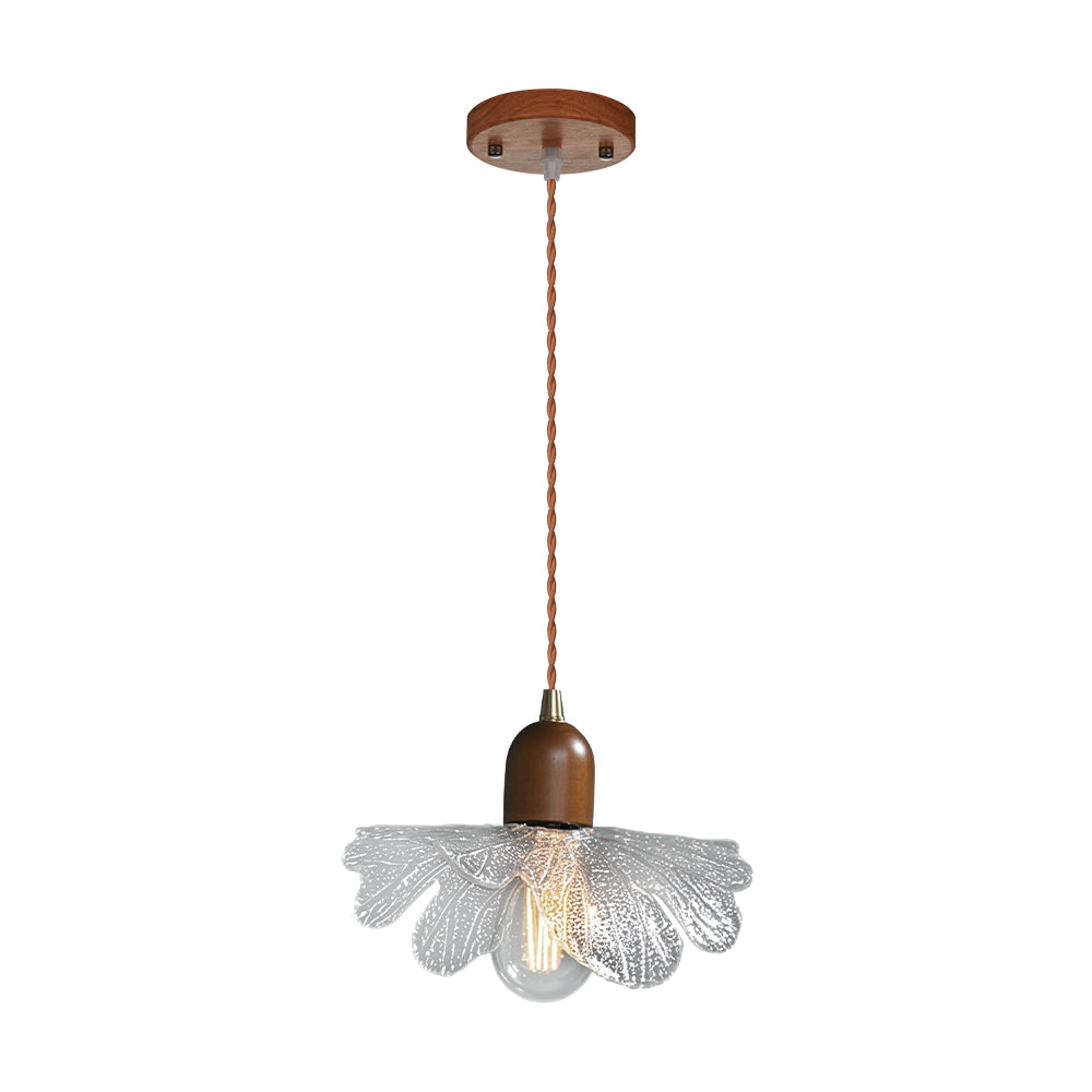 (Q) 10.23-Inch Glass Pendant Light, Retro Style Flower Shaped Lampshade Glass Pendant Light, Suitable for Living Room, Dining Room, Bedroom