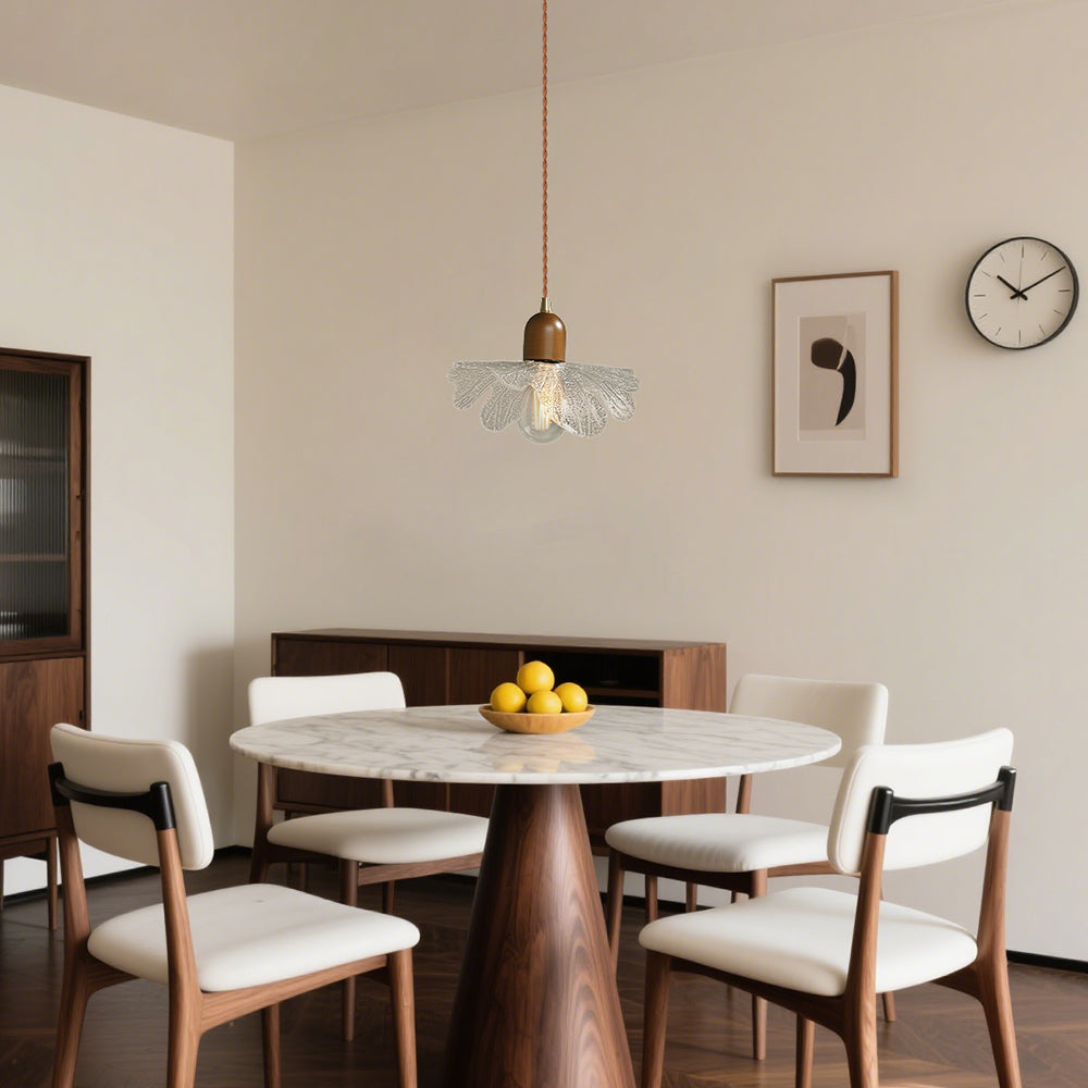 (Q) 10.23-Inch Glass Pendant Light, Retro Style Flower Shaped Lampshade Glass Pendant Light, Suitable for Living Room, Dining Room, Bedroom
