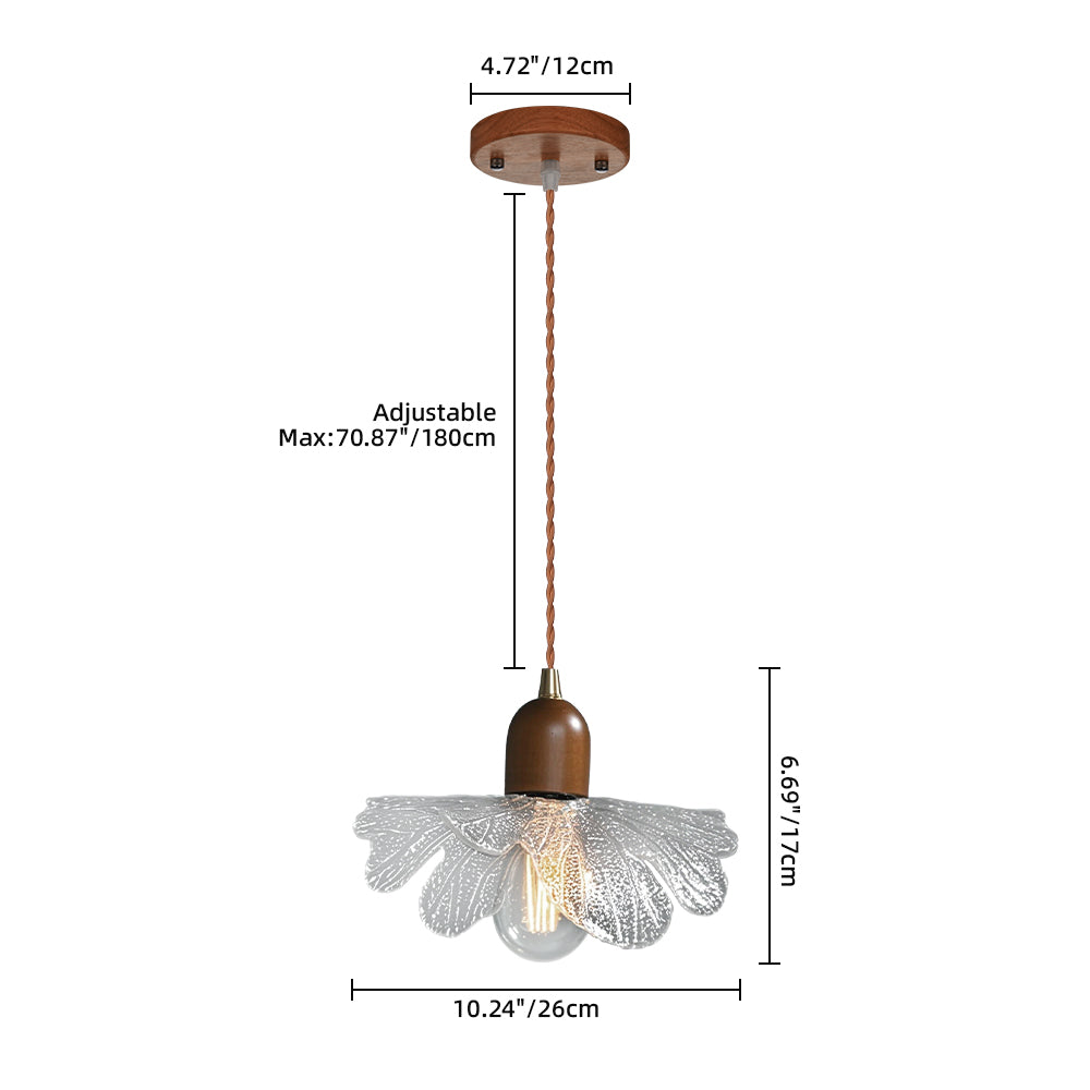 (Q) 10.23-Inch Glass Pendant Light, Retro Style Flower Shaped Lampshade Glass Pendant Light, Suitable for Living Room, Dining Room, Bedroom