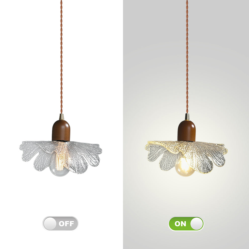 (Q) 10.23-Inch Glass Pendant Light, Retro Style Flower Shaped Lampshade Glass Pendant Light, Suitable for Living Room, Dining Room, Bedroom