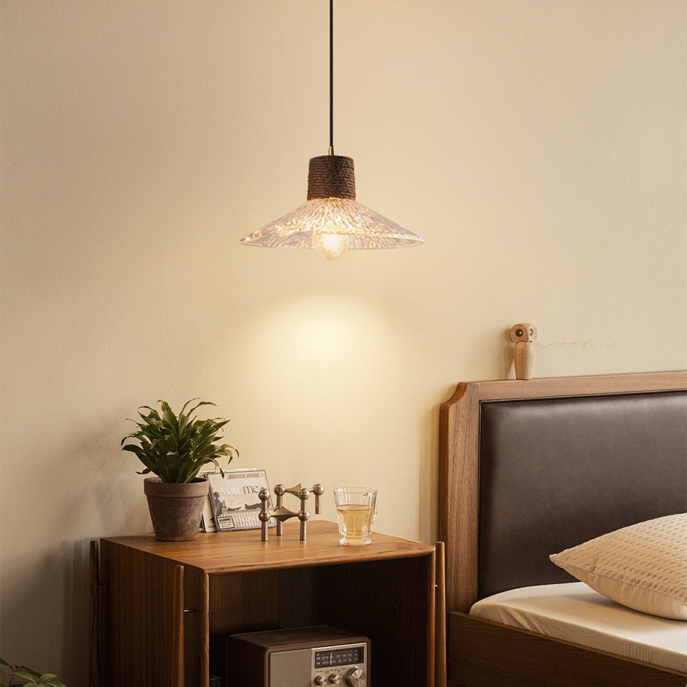 (Q) 11.81 Inch Glass Pendant Light, Modern Minimalist Style Bowl Shaped Lampshade Glass Pendant Light, Suitable for Living Room And Dining Room