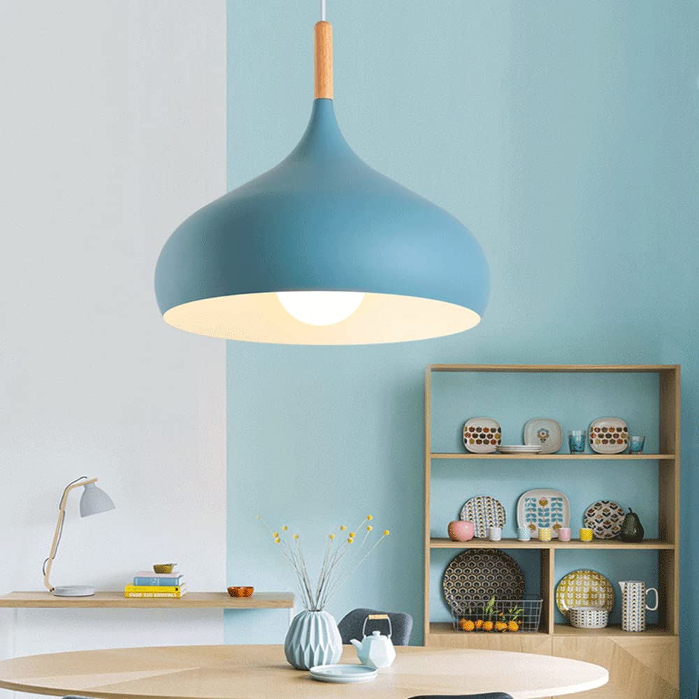 (Y)42cm Macaron Colour Pendant Light European Industrial Pendant Light with Wooden Farmhouse Colour Pendant Light Creative Metal Pendant Light for Foyer Dining Room Kitchen Bedroom