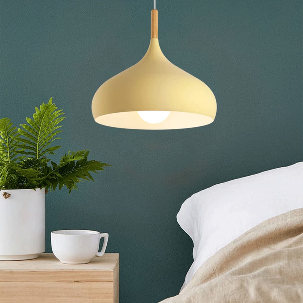 (Y)42cm Macaron Colour Pendant Light European Industrial Pendant Light with Wooden Farmhouse Colour Pendant Light Creative Metal Pendant Light for Foyer Dining Room Kitchen Bedroom