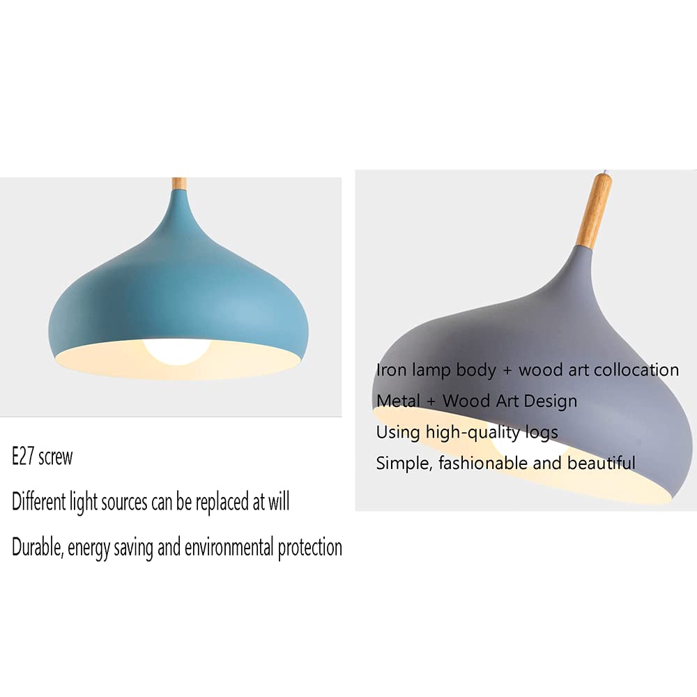 (Y)42cm Macaron Colour Pendant Light European Industrial Pendant Light with Wooden Farmhouse Colour Pendant Light Creative Metal Pendant Light for Foyer Dining Room Kitchen Bedroom