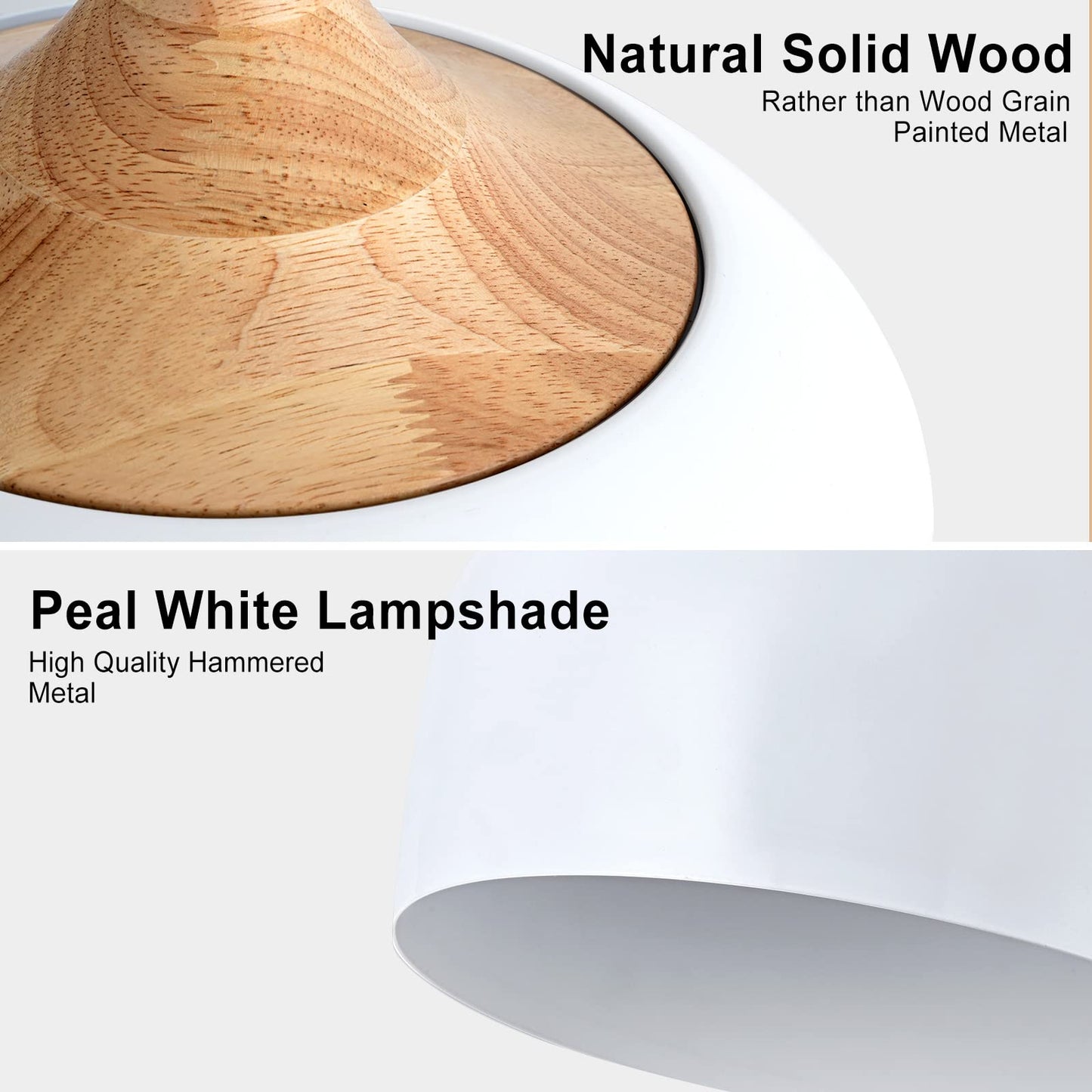 (Y)Modern Solid Wood Pendant Light, Large Ceiling Pendant with Dome Metal Shade, Adjustable Fixture for Kitchen Island, Dining Room, Bedroom, Hallway, Entrance - White