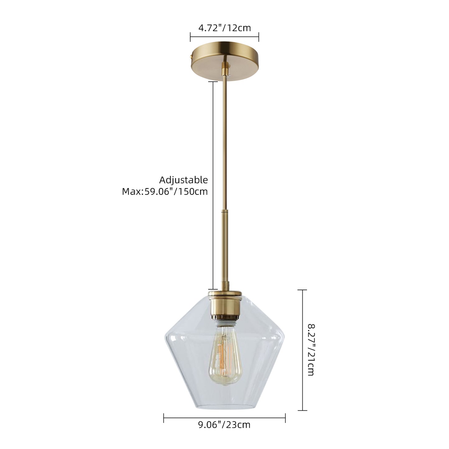 (X) Postmodern Gold Pendant Light - Adjustable Clear Glass LED Fixture for Living Room, Dining, Cafe and Hotel (E27 Socket,Clear Finish)