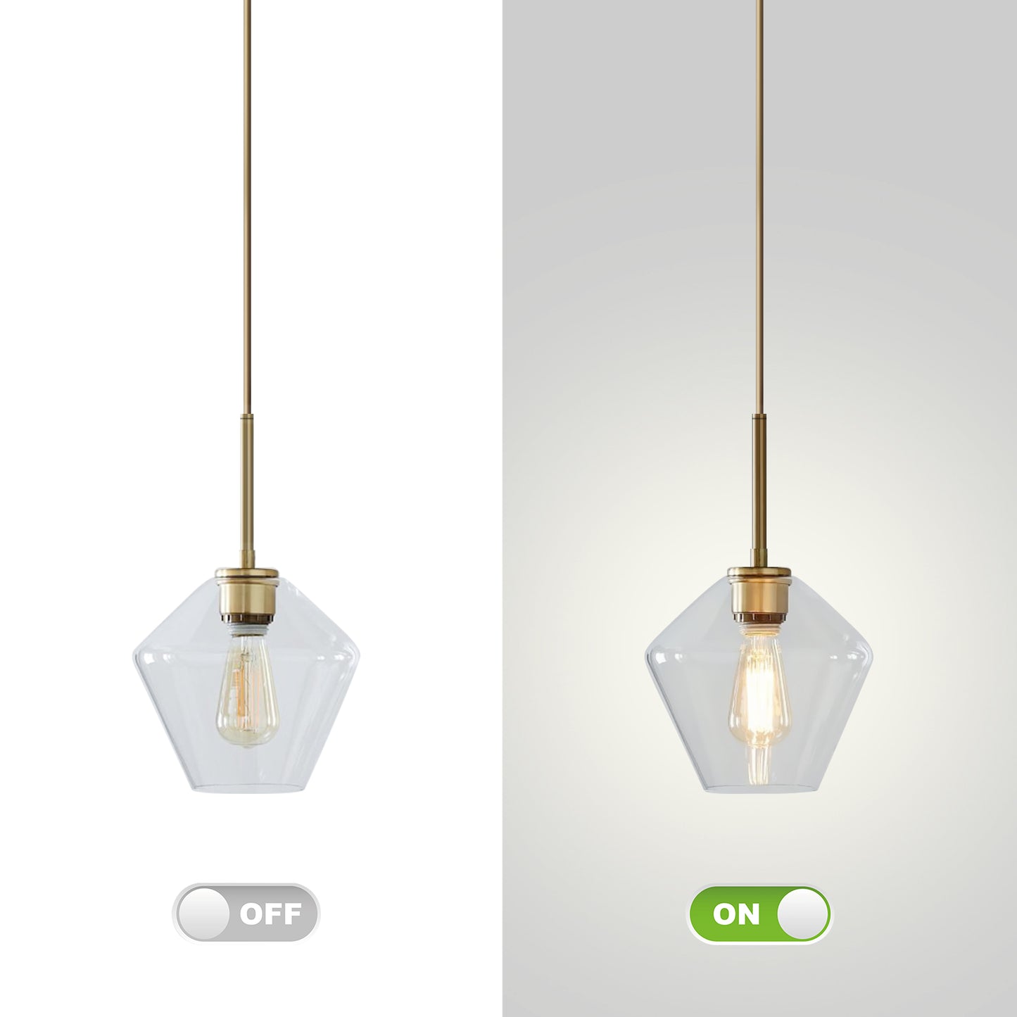 (X) Postmodern Gold Pendant Light - Adjustable Clear Glass LED Fixture for Living Room, Dining, Cafe and Hotel (E27 Socket,Clear Finish)