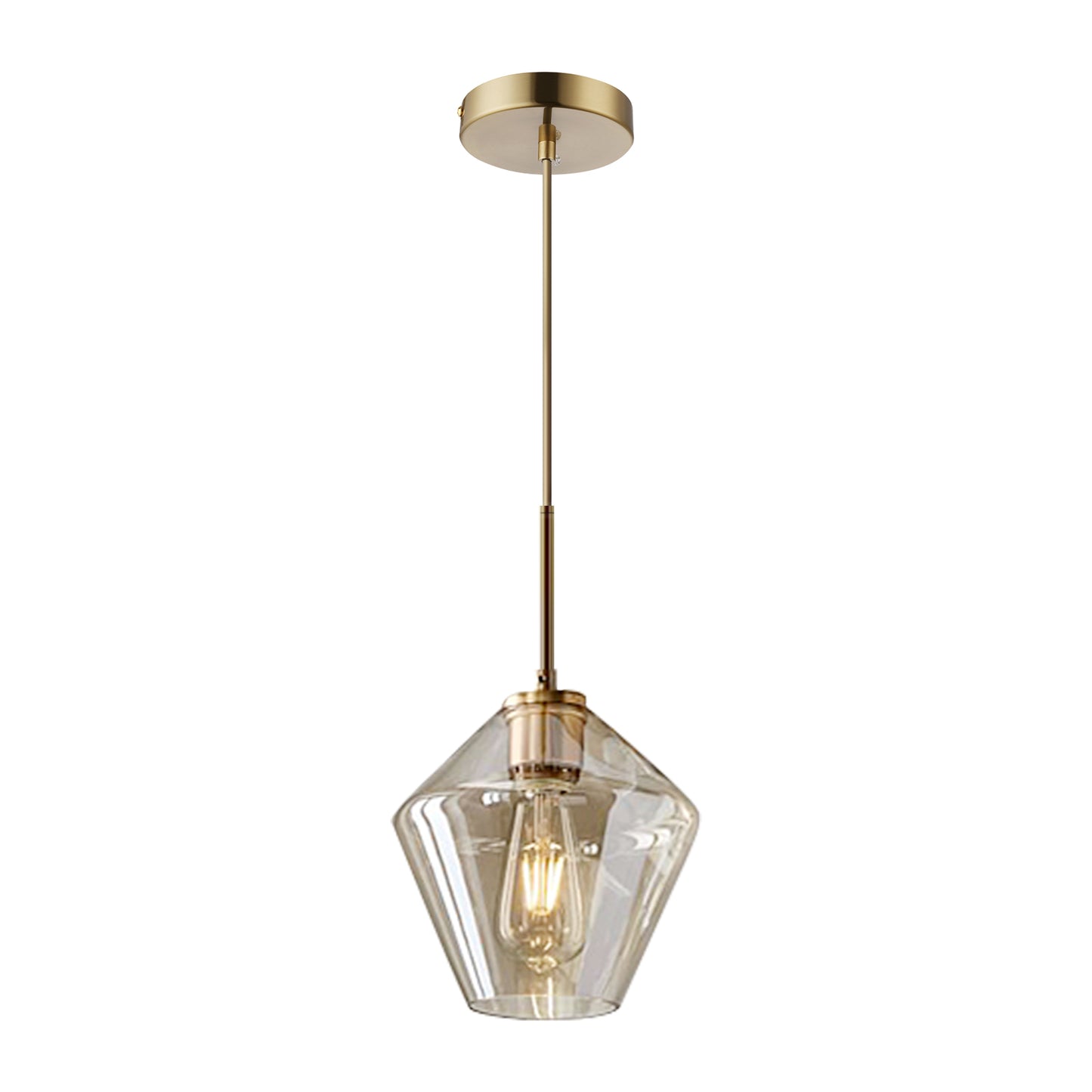 (X) Postmodern Gold Pendant Light - Adjustable Clear Glass LED Fixture for Living Room, Dining, Cafe and Hotel (E27 Socket, Champagne Finish)