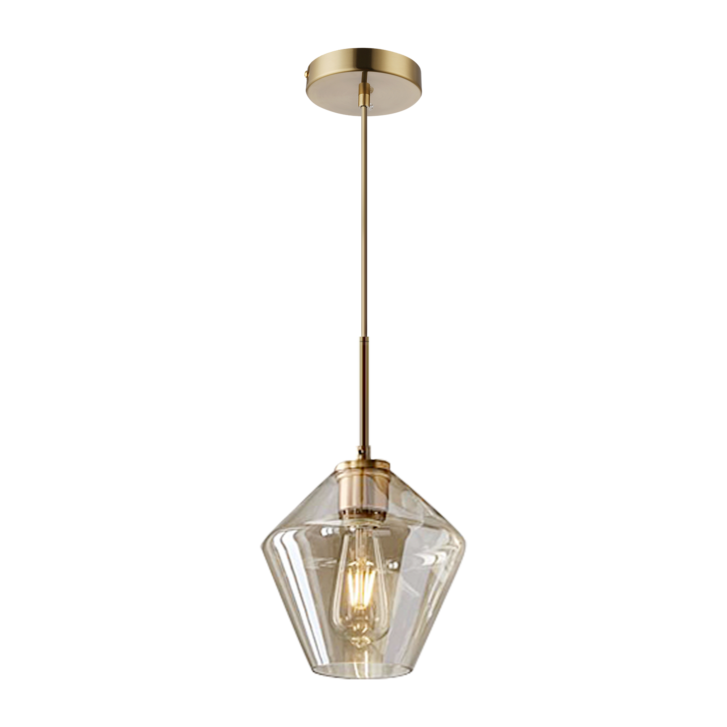 (X) Postmodern Gold Pendant Light - Adjustable Clear Glass LED Fixture for Living Room, Dining, Cafe and Hotel (E27 Socket, Champagne Finish)