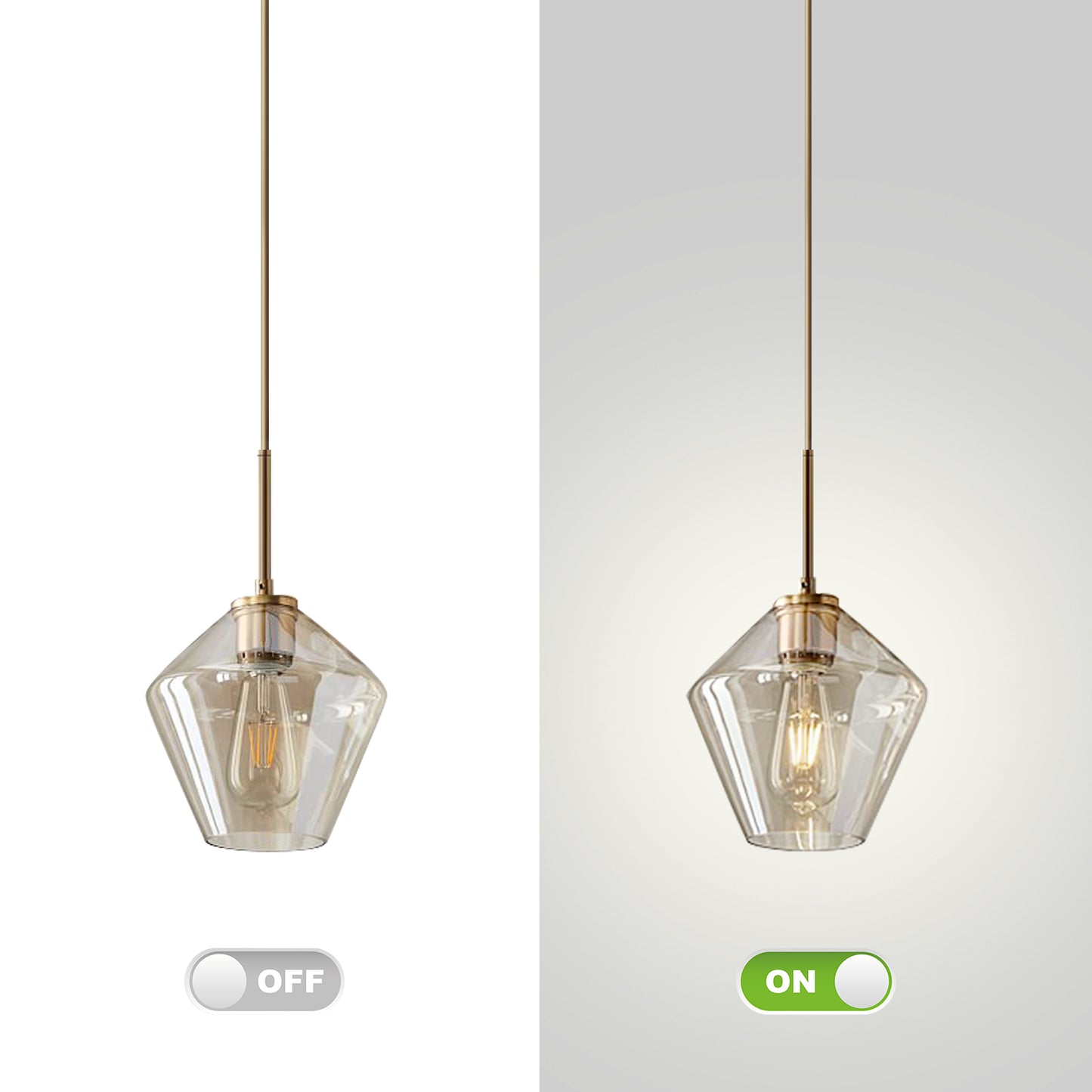(X) Postmodern Gold Pendant Light - Adjustable Clear Glass LED Fixture for Living Room, Dining, Cafe and Hotel (E27 Socket, Champagne Finish)