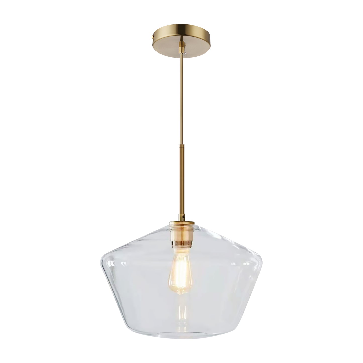 (X) Postmodern Gold Pendant Light - Adjustable Clear Glass LED Fixture for Living Room, Dining, Cafe and Hotel (E27 Socket,Clear Finish)
