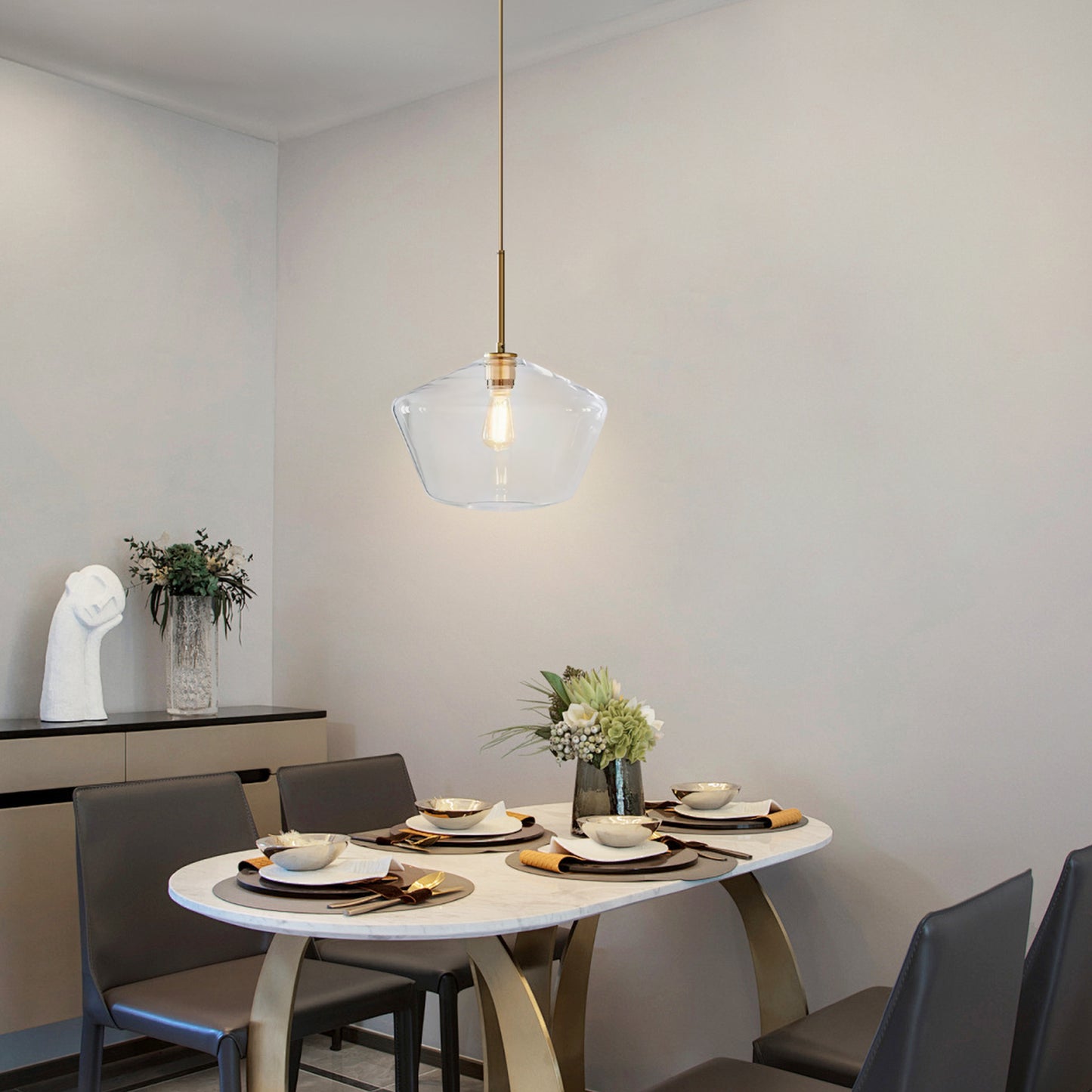 (X) Postmodern Gold Pendant Light - Adjustable Clear Glass LED Fixture for Living Room, Dining, Cafe and Hotel (E27 Socket,Clear Finish)