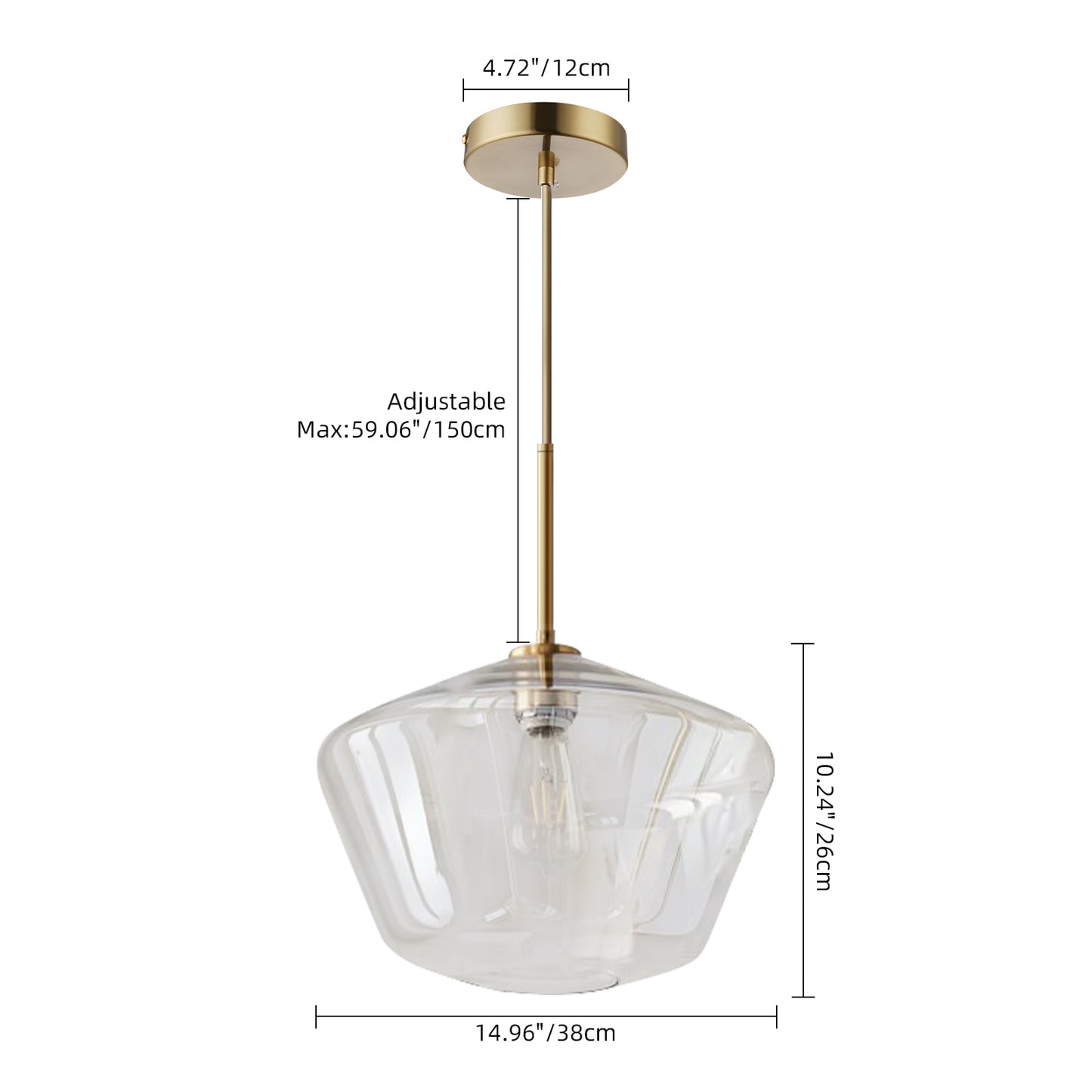 (X) Postmodern Gold Pendant Light - Adjustable Clear Glass LED Fixture for Living Room, Dining, Cafe and Hotel (E27 Socket,Clear Finish)