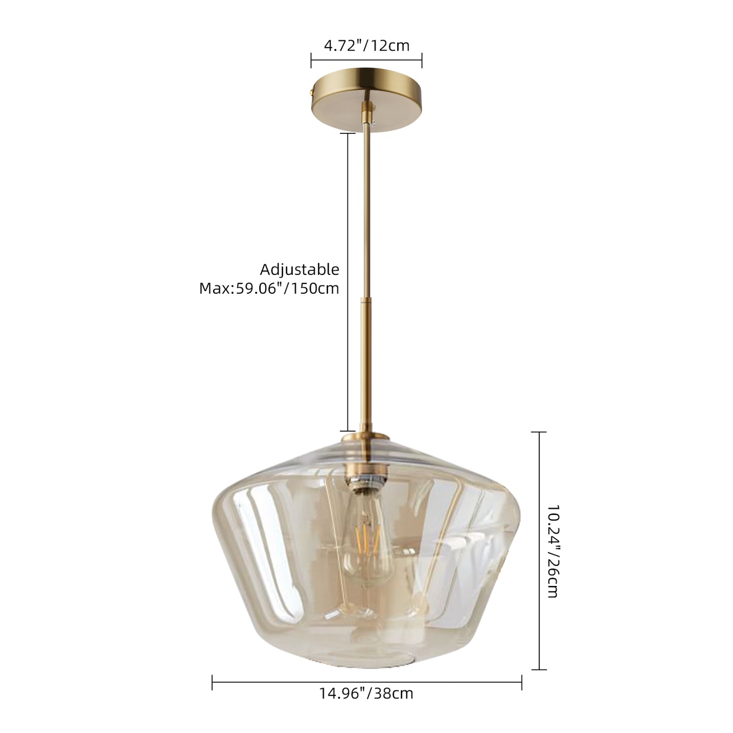 (X) Postmodern Gold Pendant Light - Adjustable Clear Glass LED Fixture for Living Room, Dining, Cafe and Hotel (E27 Socket, Champagne Finish)