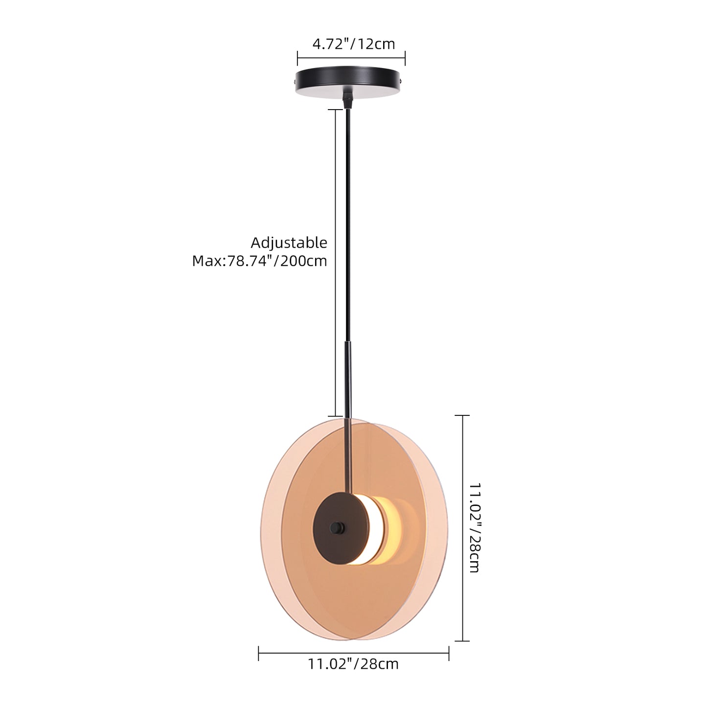(X)Vertical Nordic Postmodern Glass Disc Pendant Light - Flying Saucer Chandelier for Dining Room, Bedroom, Bar, Amber