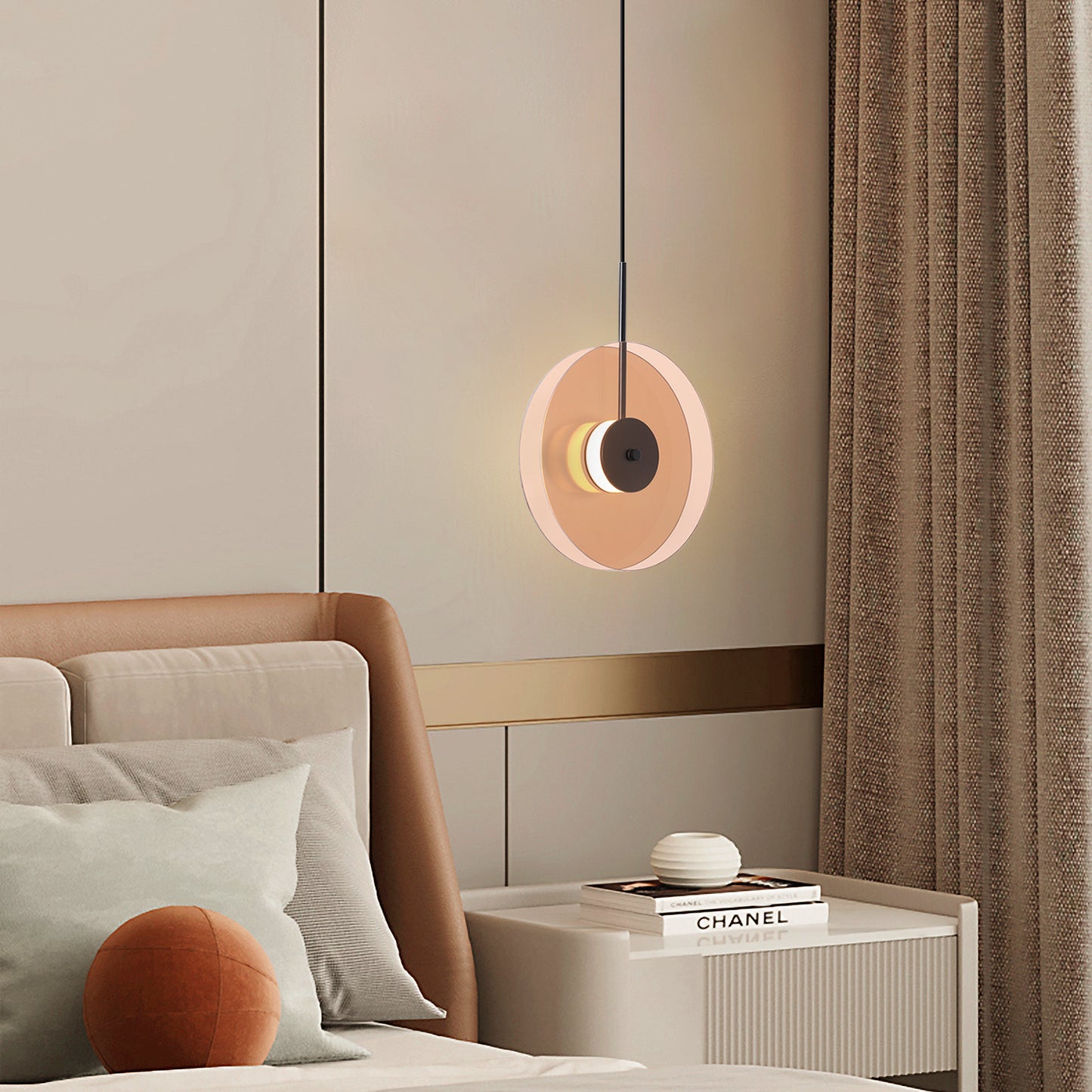 (X)Vertical Nordic Postmodern Glass Disc Pendant Light - Flying Saucer Chandelier for Dining Room, Bedroom, Bar, Amber