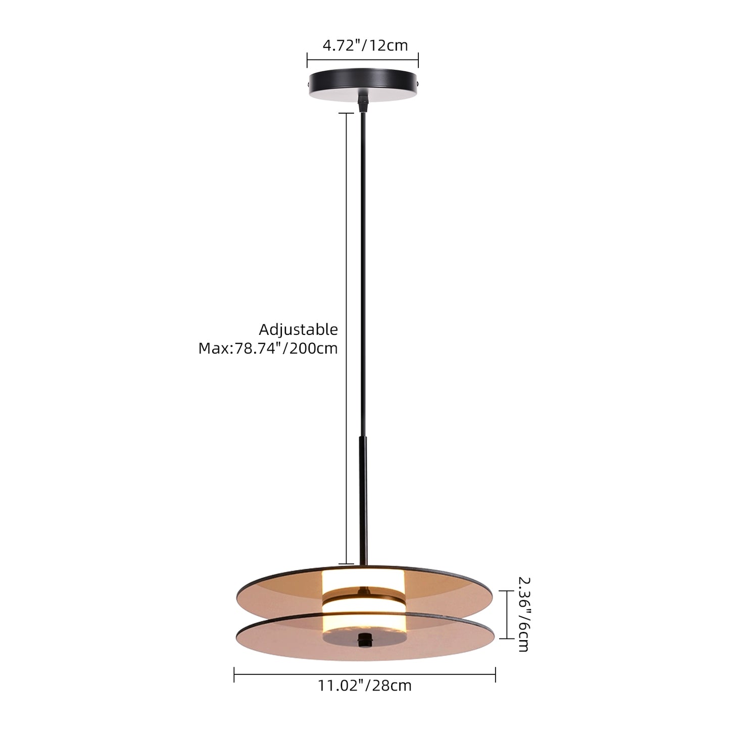 (X) Horizontal Nordic Postmodern Glass Disc Pendant Light -Flying Saucer Chandelier for Dining Room, Bedroom, Bar, Amber